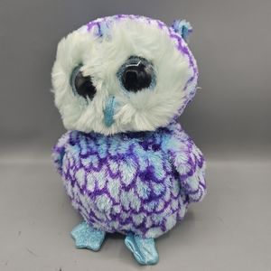 Ty Beanie Boo Oscar the Owl Plush 9" Purple Blue Stuffed Big Eye Medium